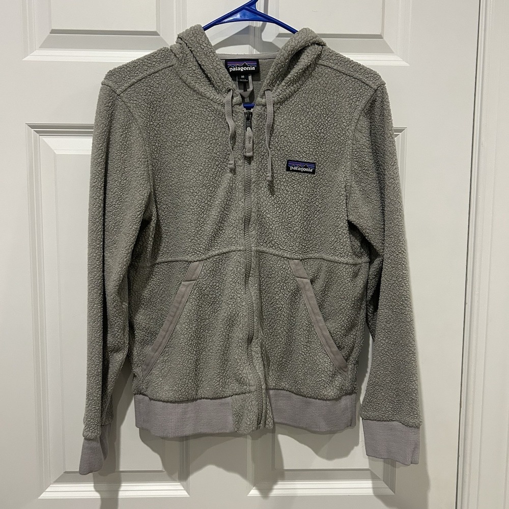 Patagonia Womens Shearling Hoody Fleece Full Zip Sweater Gray Jacket XS 26135
